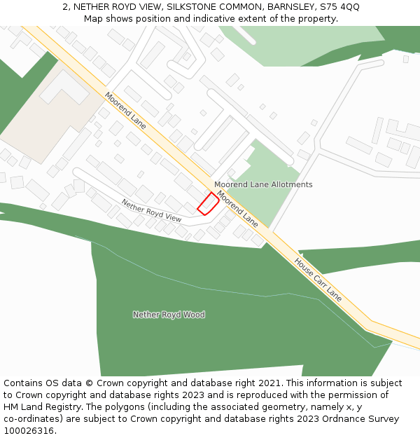 2, NETHER ROYD VIEW, SILKSTONE COMMON, BARNSLEY, S75 4QQ: Location map and indicative extent of plot