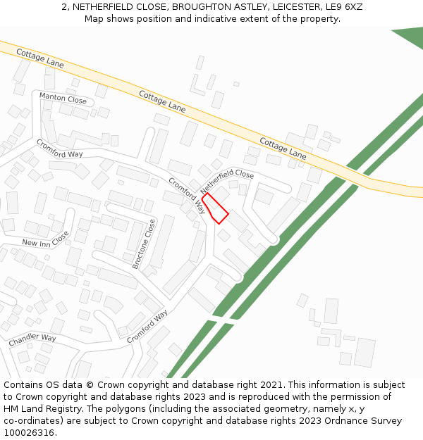 2, NETHERFIELD CLOSE, BROUGHTON ASTLEY, LEICESTER, LE9 6XZ: Location map and indicative extent of plot