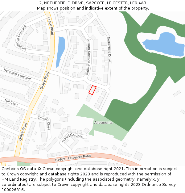 2, NETHERFIELD DRIVE, SAPCOTE, LEICESTER, LE9 4AR: Location map and indicative extent of plot