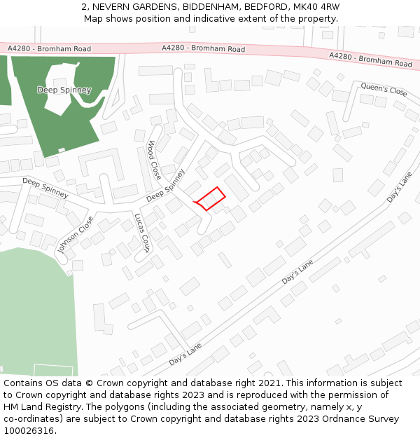 2, NEVERN GARDENS, BIDDENHAM, BEDFORD, MK40 4RW: Location map and indicative extent of plot