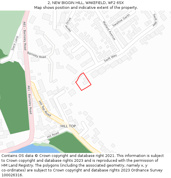 2, NEW BIGGIN HILL, WAKEFIELD, WF2 6SX: Location map and indicative extent of plot