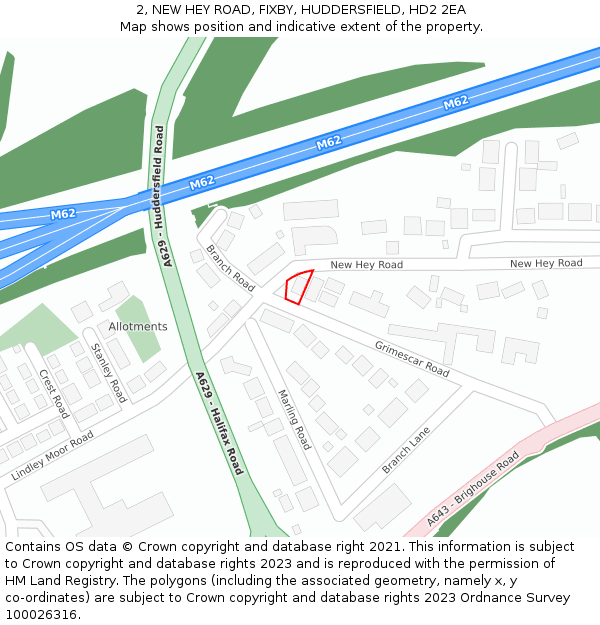 2, NEW HEY ROAD, FIXBY, HUDDERSFIELD, HD2 2EA: Location map and indicative extent of plot