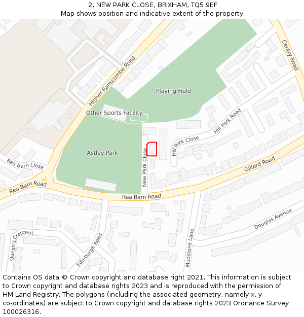2, NEW PARK CLOSE, BRIXHAM, TQ5 9EF: Location map and indicative extent of plot