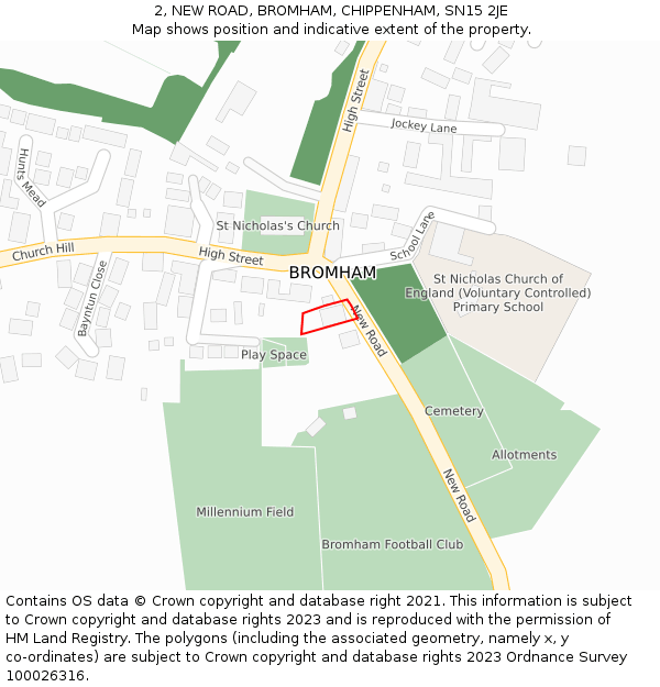 2, NEW ROAD, BROMHAM, CHIPPENHAM, SN15 2JE: Location map and indicative extent of plot