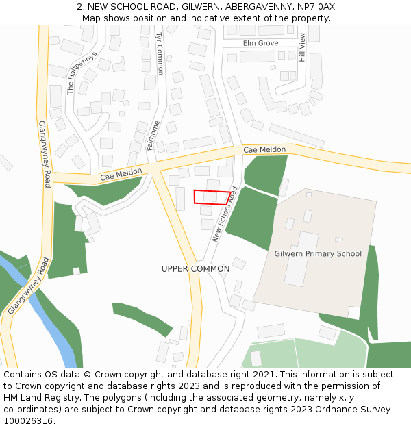 2, NEW SCHOOL ROAD, GILWERN, ABERGAVENNY, NP7 0AX: Location map and indicative extent of plot