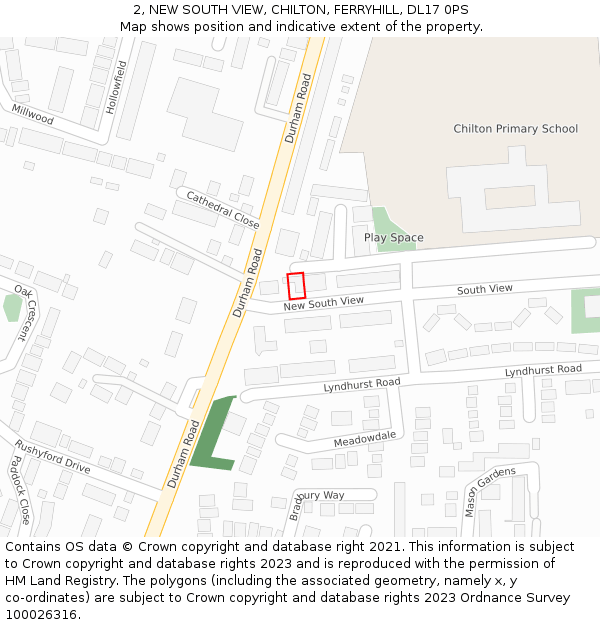 2, NEW SOUTH VIEW, CHILTON, FERRYHILL, DL17 0PS: Location map and indicative extent of plot