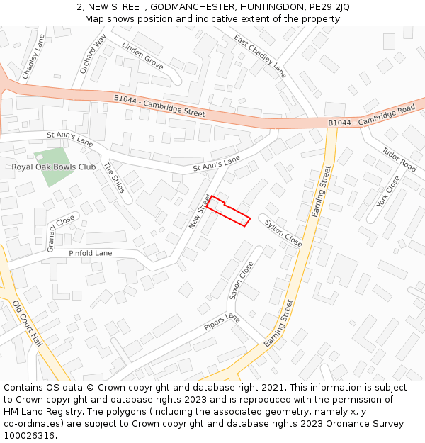 2, NEW STREET, GODMANCHESTER, HUNTINGDON, PE29 2JQ: Location map and indicative extent of plot