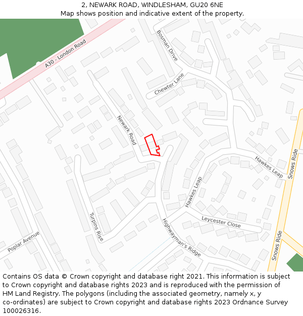 2, NEWARK ROAD, WINDLESHAM, GU20 6NE: Location map and indicative extent of plot