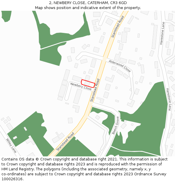 2, NEWBERY CLOSE, CATERHAM, CR3 6GD: Location map and indicative extent of plot