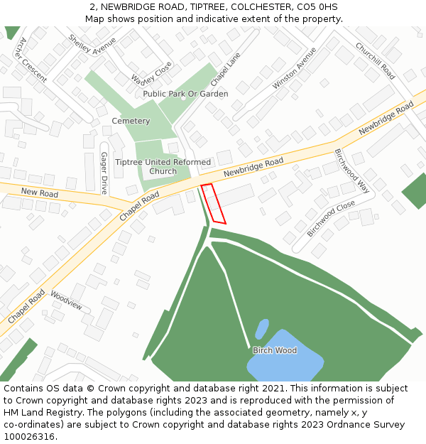 2, NEWBRIDGE ROAD, TIPTREE, COLCHESTER, CO5 0HS: Location map and indicative extent of plot