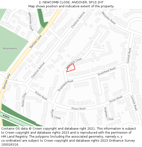 2, NEWCOMB CLOSE, ANDOVER, SP10 2HT: Location map and indicative extent of plot