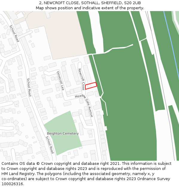 2, NEWCROFT CLOSE, SOTHALL, SHEFFIELD, S20 2UB: Location map and indicative extent of plot