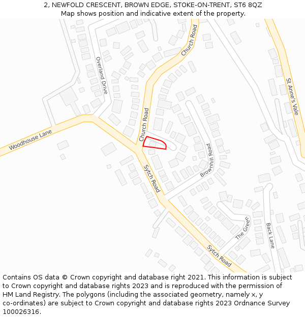 2, NEWFOLD CRESCENT, BROWN EDGE, STOKE-ON-TRENT, ST6 8QZ: Location map and indicative extent of plot