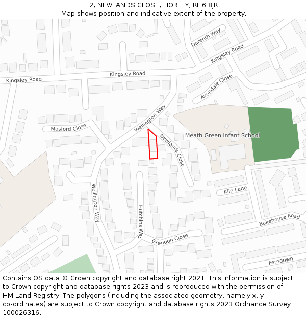 2, NEWLANDS CLOSE, HORLEY, RH6 8JR: Location map and indicative extent of plot