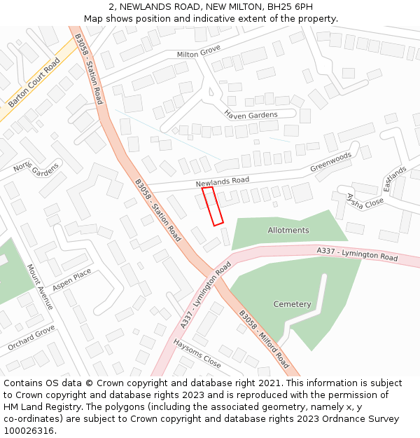 2, NEWLANDS ROAD, NEW MILTON, BH25 6PH: Location map and indicative extent of plot