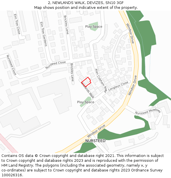 2, NEWLANDS WALK, DEVIZES, SN10 3GF: Location map and indicative extent of plot