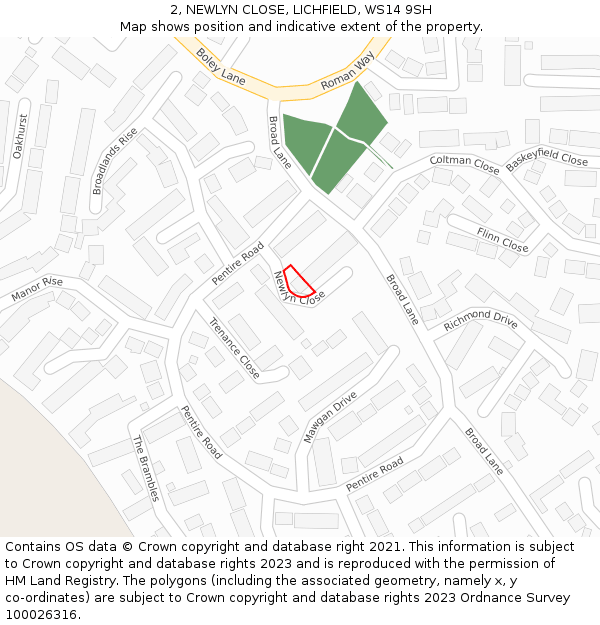 2, NEWLYN CLOSE, LICHFIELD, WS14 9SH: Location map and indicative extent of plot