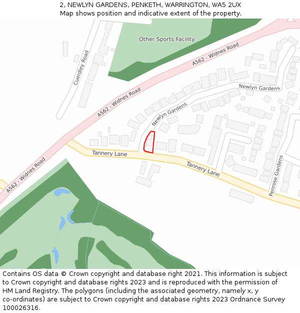 2, NEWLYN GARDENS, PENKETH, WARRINGTON, WA5 2UX: Location map and indicative extent of plot