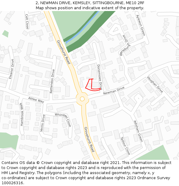 2, NEWMAN DRIVE, KEMSLEY, SITTINGBOURNE, ME10 2RF: Location map and indicative extent of plot