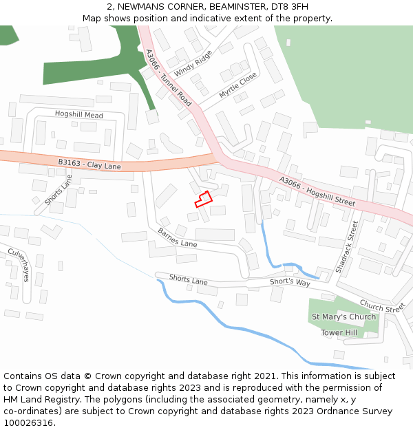2, NEWMANS CORNER, BEAMINSTER, DT8 3FH: Location map and indicative extent of plot