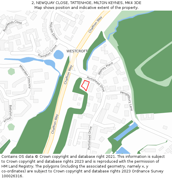 2, NEWQUAY CLOSE, TATTENHOE, MILTON KEYNES, MK4 3DE: Location map and indicative extent of plot