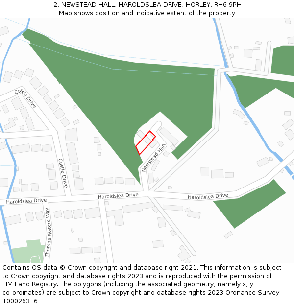 2, NEWSTEAD HALL, HAROLDSLEA DRIVE, HORLEY, RH6 9PH: Location map and indicative extent of plot