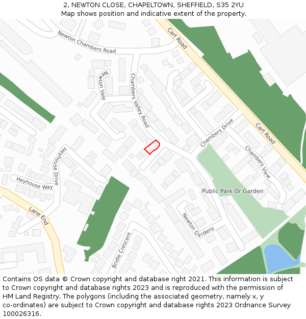 2, NEWTON CLOSE, CHAPELTOWN, SHEFFIELD, S35 2YU: Location map and indicative extent of plot