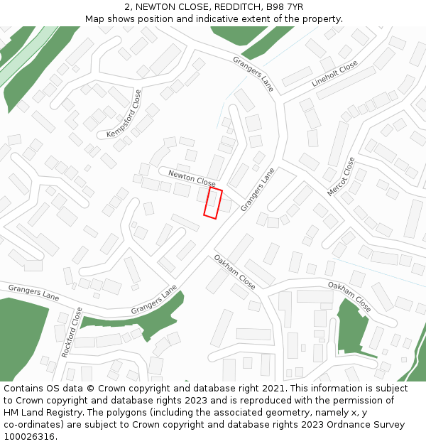 2, NEWTON CLOSE, REDDITCH, B98 7YR: Location map and indicative extent of plot