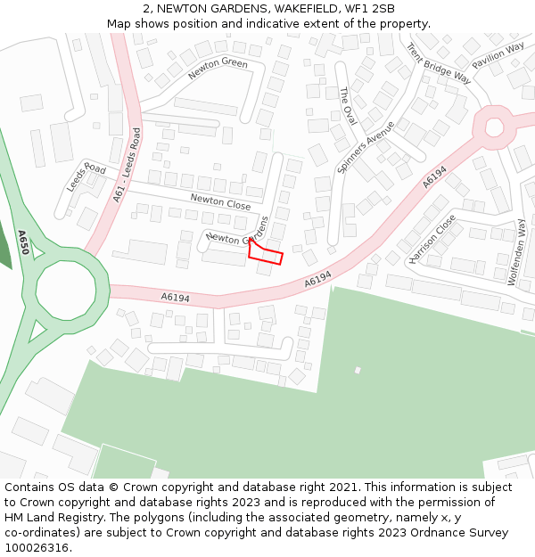 2, NEWTON GARDENS, WAKEFIELD, WF1 2SB: Location map and indicative extent of plot