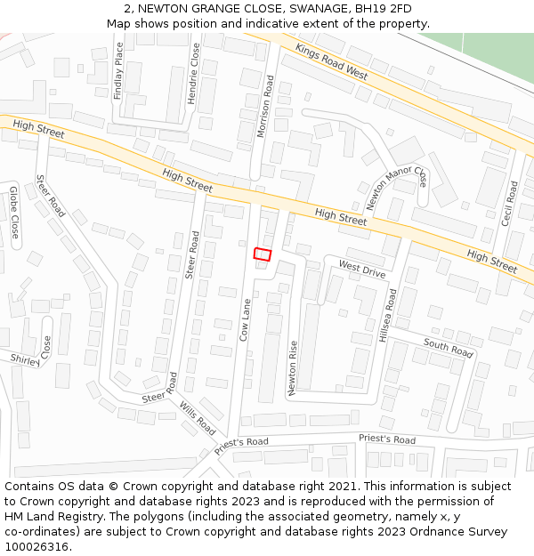 2, NEWTON GRANGE CLOSE, SWANAGE, BH19 2FD: Location map and indicative extent of plot