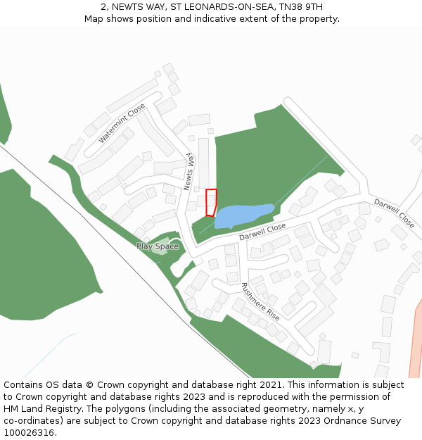 2, NEWTS WAY, ST LEONARDS-ON-SEA, TN38 9TH: Location map and indicative extent of plot