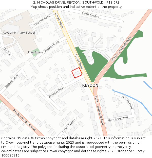 2, NICHOLAS DRIVE, REYDON, SOUTHWOLD, IP18 6RE: Location map and indicative extent of plot