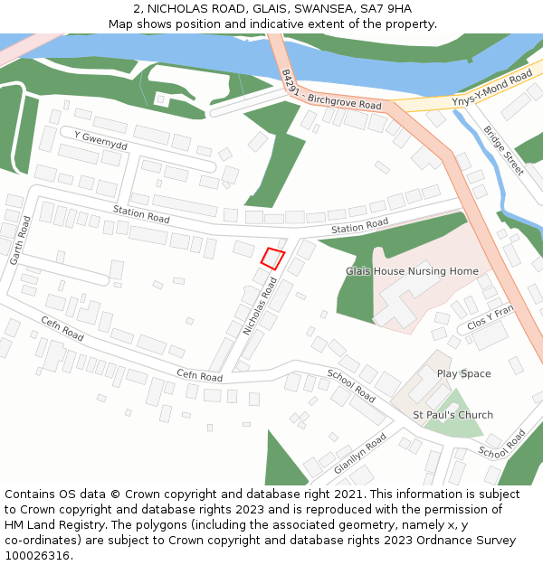 2, NICHOLAS ROAD, GLAIS, SWANSEA, SA7 9HA: Location map and indicative extent of plot