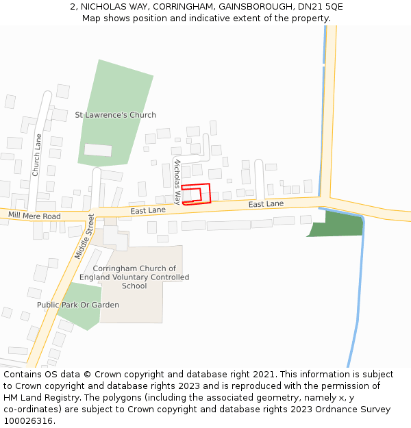 2, NICHOLAS WAY, CORRINGHAM, GAINSBOROUGH, DN21 5QE: Location map and indicative extent of plot