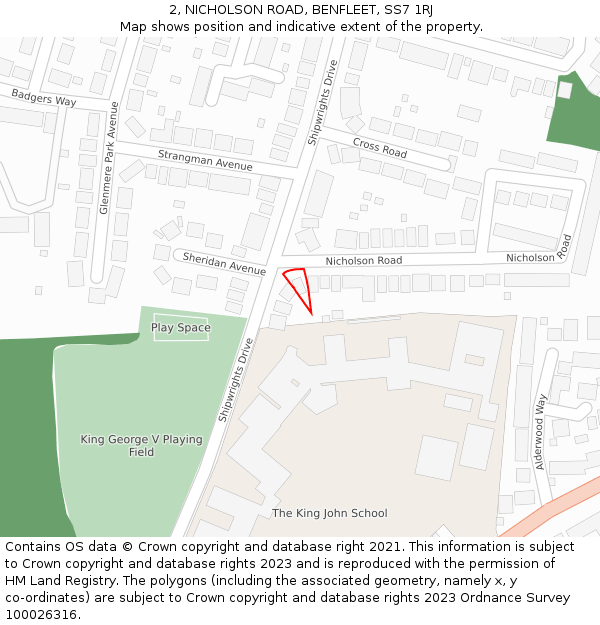 2, NICHOLSON ROAD, BENFLEET, SS7 1RJ: Location map and indicative extent of plot