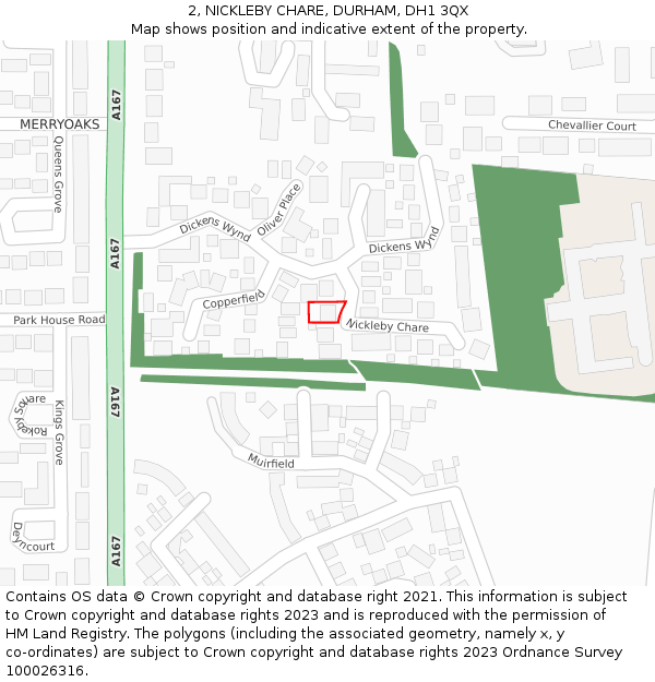 2, NICKLEBY CHARE, DURHAM, DH1 3QX: Location map and indicative extent of plot