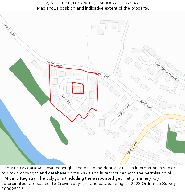 2, NIDD RISE, BIRSTWITH, HARROGATE, HG3 3AP: Location map and indicative extent of plot