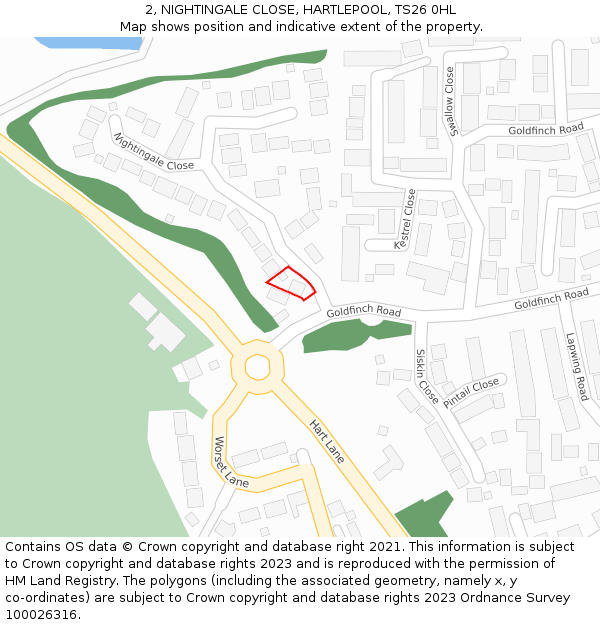 2, NIGHTINGALE CLOSE, HARTLEPOOL, TS26 0HL: Location map and indicative extent of plot