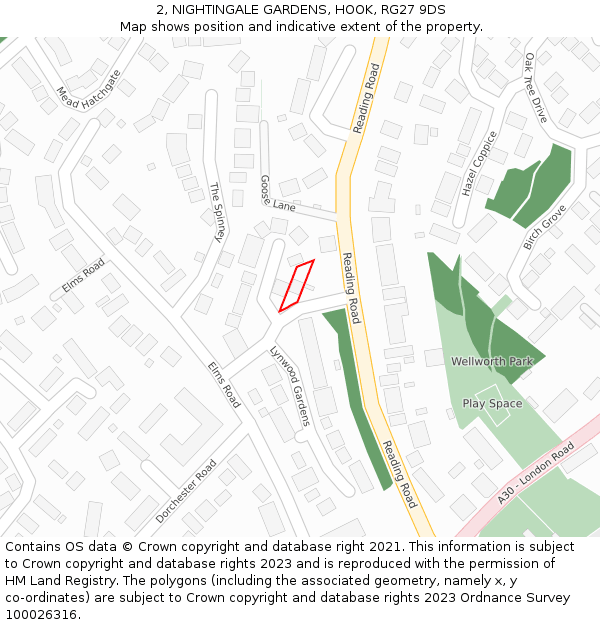 2, NIGHTINGALE GARDENS, HOOK, RG27 9DS: Location map and indicative extent of plot