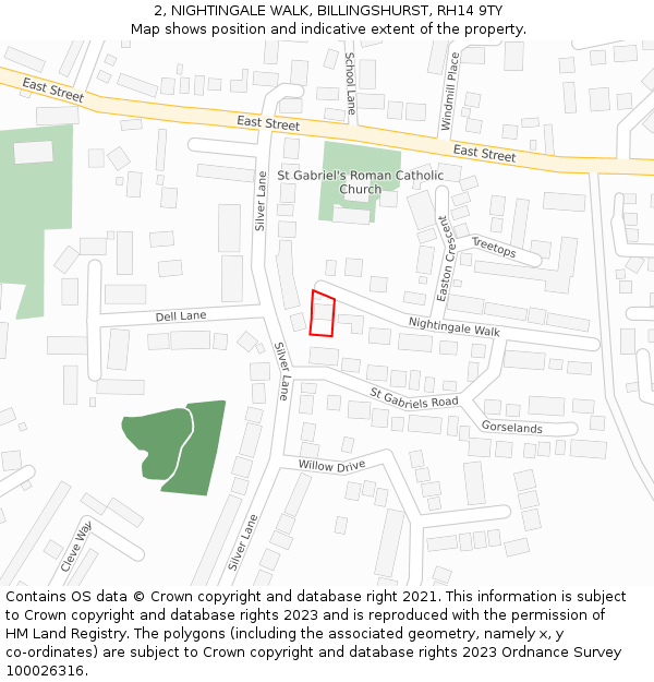 2, NIGHTINGALE WALK, BILLINGSHURST, RH14 9TY: Location map and indicative extent of plot