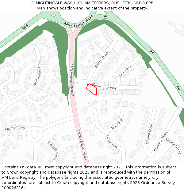 2, NIGHTINGALE WAY, HIGHAM FERRERS, RUSHDEN, NN10 8PR: Location map and indicative extent of plot