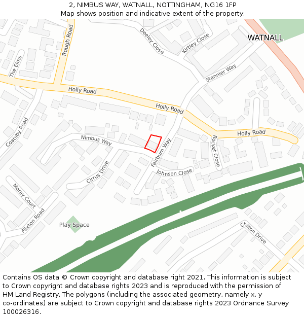 2, NIMBUS WAY, WATNALL, NOTTINGHAM, NG16 1FP: Location map and indicative extent of plot