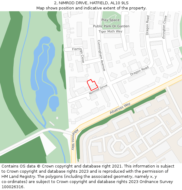 2, NIMROD DRIVE, HATFIELD, AL10 9LS: Location map and indicative extent of plot