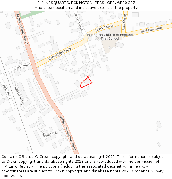 2, NINESQUARES, ECKINGTON, PERSHORE, WR10 3PZ: Location map and indicative extent of plot