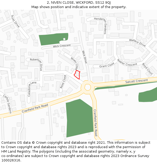 2, NIVEN CLOSE, WICKFORD, SS12 9QJ: Location map and indicative extent of plot