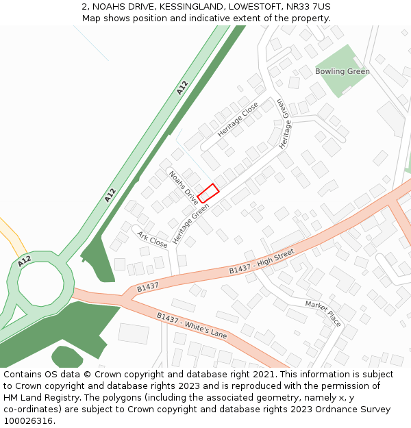 2, NOAHS DRIVE, KESSINGLAND, LOWESTOFT, NR33 7US: Location map and indicative extent of plot