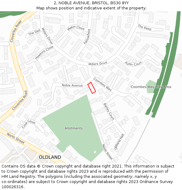 2, NOBLE AVENUE, BRISTOL, BS30 8YY: Location map and indicative extent of plot