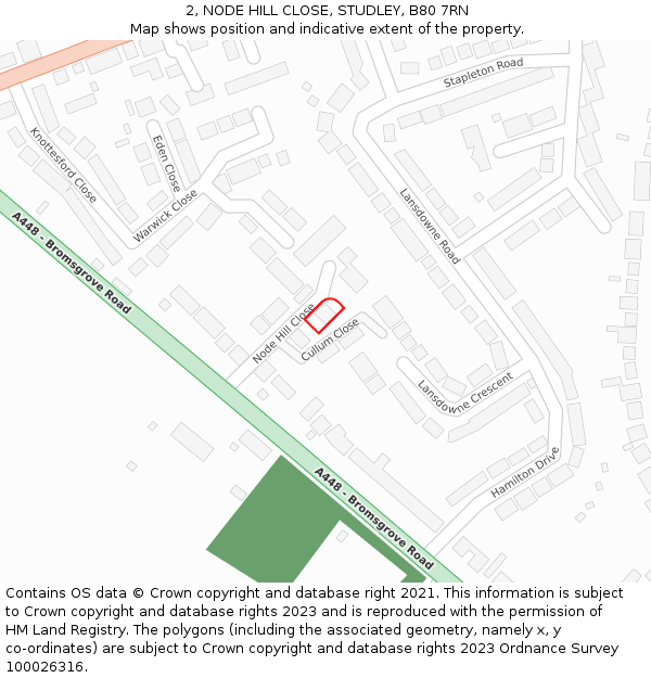 2, NODE HILL CLOSE, STUDLEY, B80 7RN: Location map and indicative extent of plot