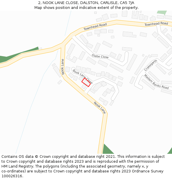 2, NOOK LANE CLOSE, DALSTON, CARLISLE, CA5 7JA: Location map and indicative extent of plot