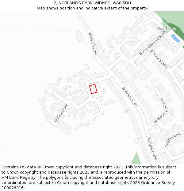 2, NORLANDS PARK, WIDNES, WA8 5BH: Location map and indicative extent of plot